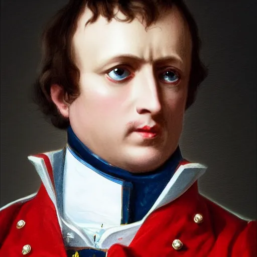 Prompt: napoleon, a smartphone in his eight hand, making a selfie, ultra realistic, 8 k, trending on artstation.