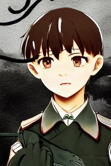 Image similar to beautiful little boy in nazi male uniform posing with an whip. made in abyss art style, sharps focus, cute detailed artwork, anatomically correct, ilya kuvshinov, reflection, perfect composition, wallpaper mobile, digital art, detailed anime soft face, symmetrical face, western comic, illustration, realistic, smooth, lois van baarle, soft details, illumination