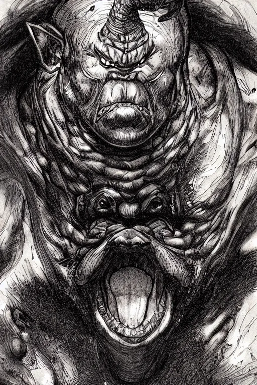 Image similar to hunched ogre, highly detailed, digital art, sharp focus, trending on art station, kentaro miura manga art style