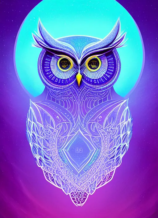 Image similar to symmetry!! product render poster vivid colors divine proportion owl, ice and snow, glowing fog intricate, elegant, highly detailed, digital painting, artstation, concept art, smooth, sharp focus, illustration,