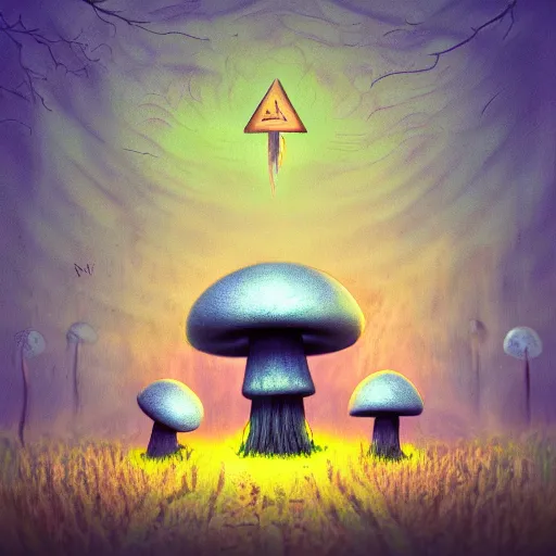 Prompt: mushroom cult, ritual, volumetric lighting, digital artwork, trending on art station, vignette, runic symbols, eerie