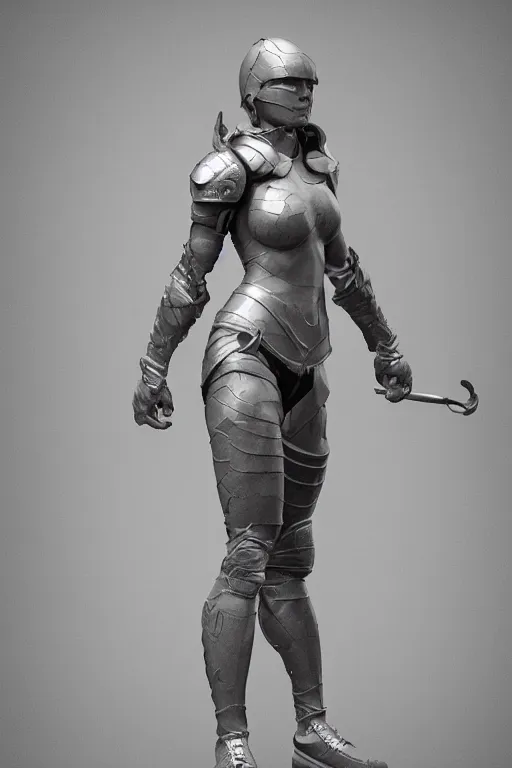 Image similar to a highly detailed sculpt of athletic girl in armor, cinematic light, featured on artstation, octane render, path tracing, sharp focus, 4 k