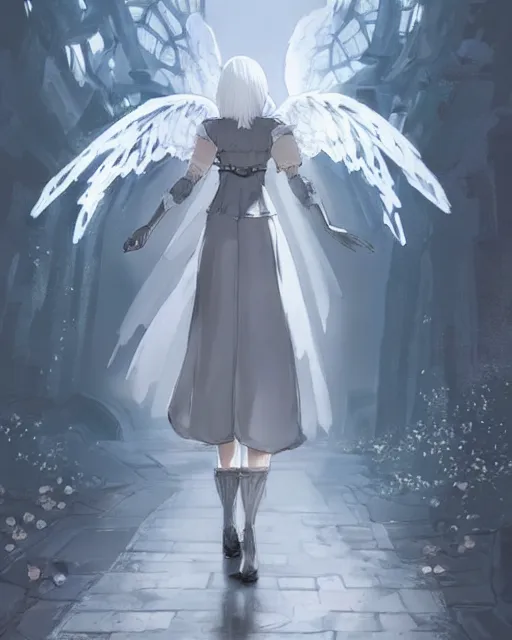 Prompt: infinitely detailed concept art of angel elegantly clothed strolling through a peaceful path, artstation!! / pixiv!!! infinitely detailed, nier automata scenery art concept, dream magical, dream scenery art, dream lighting, full - body majestic angel
