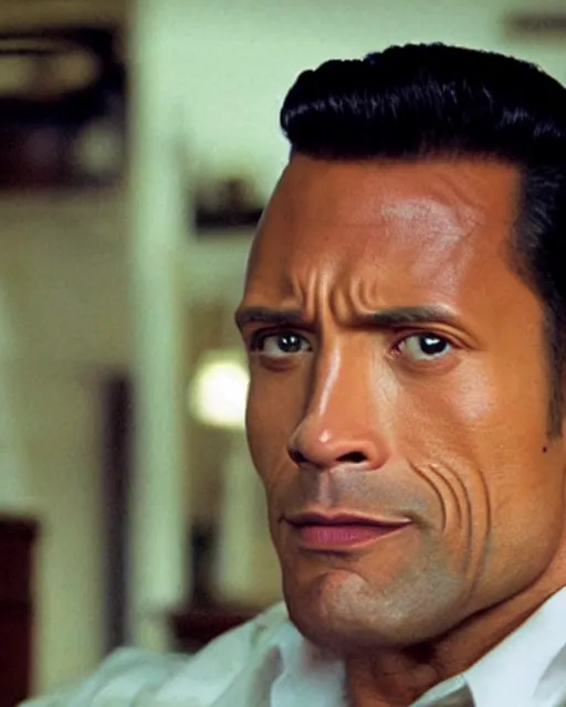 Prompt: film still close up shot of dwayne johnson as henry hill from the movie goodfellas. photographic, photography