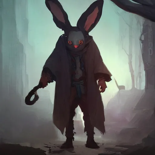 Image similar to high resolution art of a anthropomorphic bunny rabbit sorcerer cultist, greg rutkowski