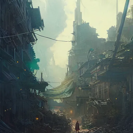 Image similar to post - apocalyptic manila, stephen bliss, unreal engine, fantasy art by greg rutkowski, loish, rhads, ferdinand knab, makoto shinkai and lois van baarle, ilya kuvshinov, rossdraws, tom bagshaw, alphonse mucha, global illumination, radiant light, detailed and intricate environment