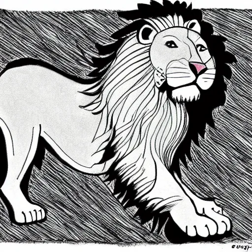 Prompt: A lion drawn in cartoon style, coherent drawing, sharp focus