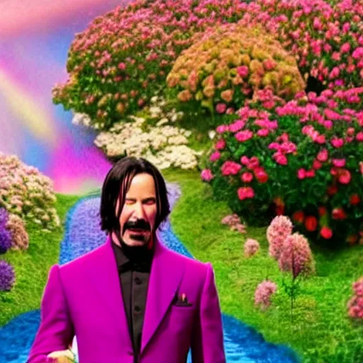 Image similar to Keanu reeves as Willy Wonka 4K quality super realistic