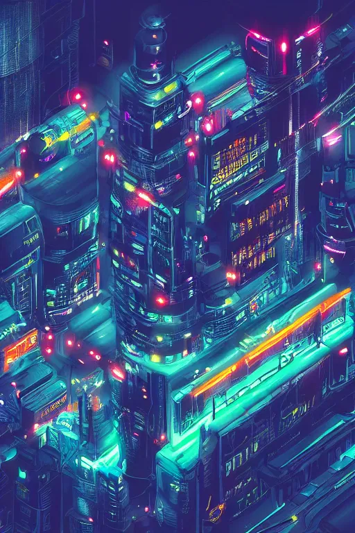 Image similar to cyberpunk city with a flight vehicle glowing in the sky, neon sign, bottom view, wide shot, bladerunner, digital illustration, concept art