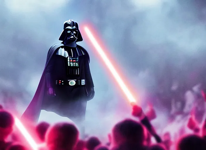 Image similar to film still of Darth Vader goes to a rave in the new Star Wars movie, 4k