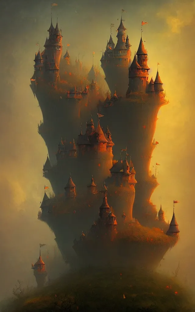 Prompt: a beautiful dark vintage abstract castle by Raja Ravi Varma and Gediminas Pranckevicius, trending on ArtStation.