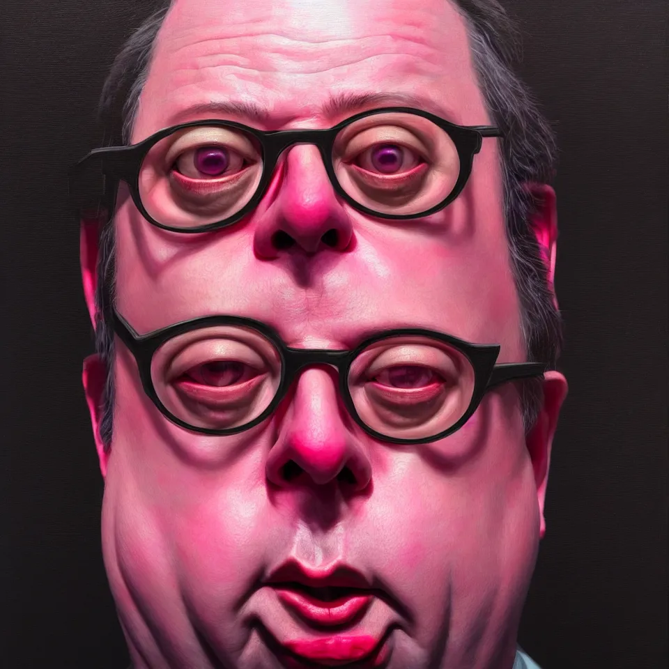 Prompt: bright realistic todd solondz turning into bill hicks, diffuse lighting, fantasy, intricate, elegant, highly detailed, lifelike, photorealistic, digital painting, artstation, illustration, concept art, smooth, sharp focus, art by francis bacon