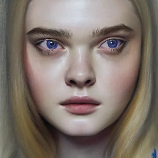 Image similar to a striking hyper real painting of Elle Fanning by Pierre-Auguste