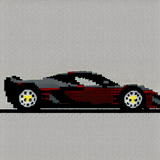 Image similar to “Ferrari Enzo, full SIDE PROFILE, dark tinted windows. 8-BIT pixel art, clean edges, NO ARTIFACTS, no background. must be low bit count pixel art. the entire car MUST be visible from front to end.”