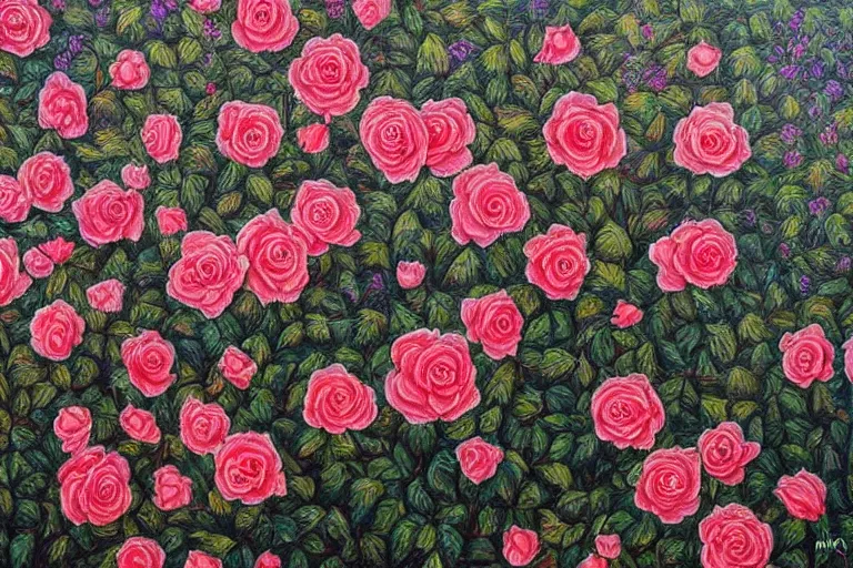 Image similar to where the wild roses grow, intricate highly detailed oil painting