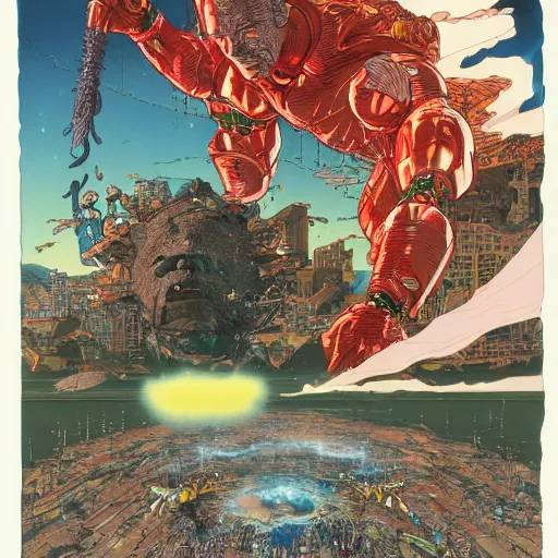 Prompt: full page detailed color illustration of testuo becoming a god, by Katsuhiro Otomo, 8k, hd, high resolution print