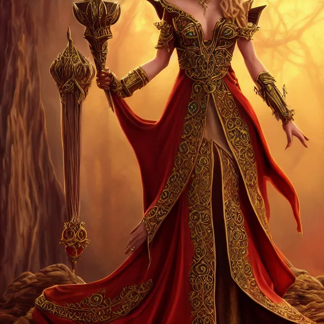 Image similar to beautiful elf queen in ornate robes, highly detailed, 8 k, hdr, award - winning, trending on artstation, anne stokes, photorealistic