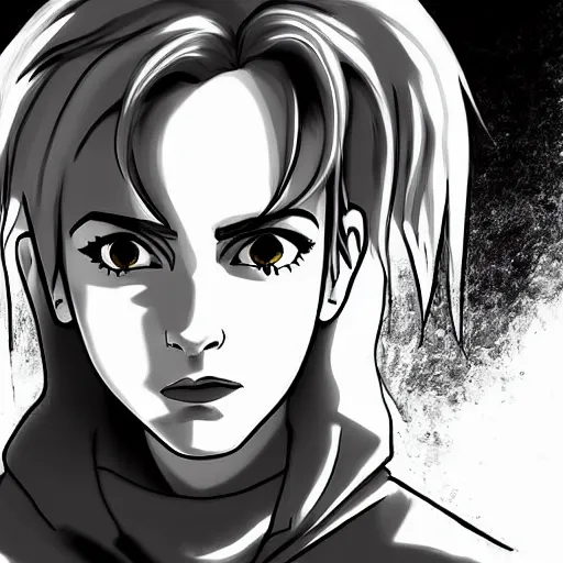 Image similar to digital art, Emma Watson as Issac Netero on hunter x hunter, painted by Yoshihiro Togashi