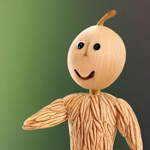 Image similar to humanoid almond that has a face, it is talking and is humanoid, the almond talks with its mouth