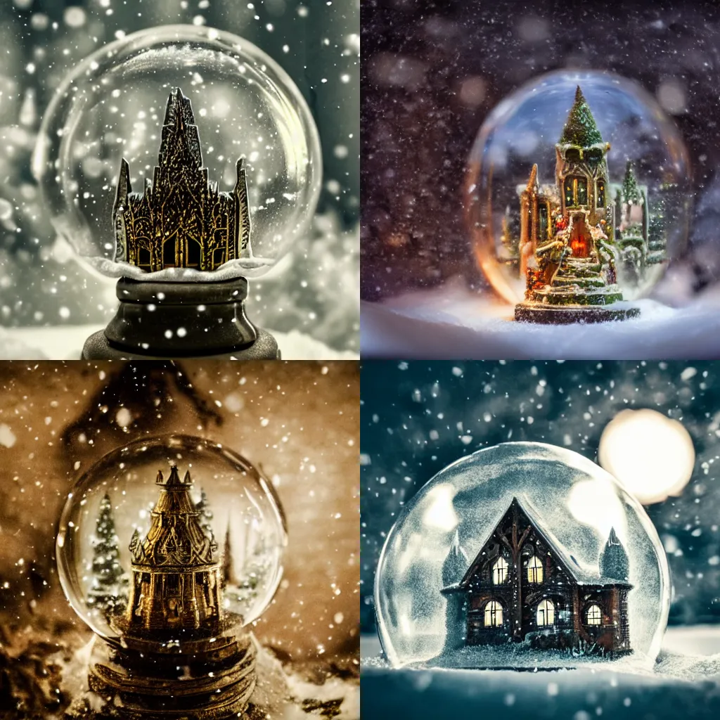 Prompt: an elven city in a snowglobe, dramatic lighting, 50mm