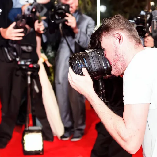 Prompt: hyperrealistic!! Drunk Actor Red Carpet Paparazzi, puke, 8K, cinematic lights