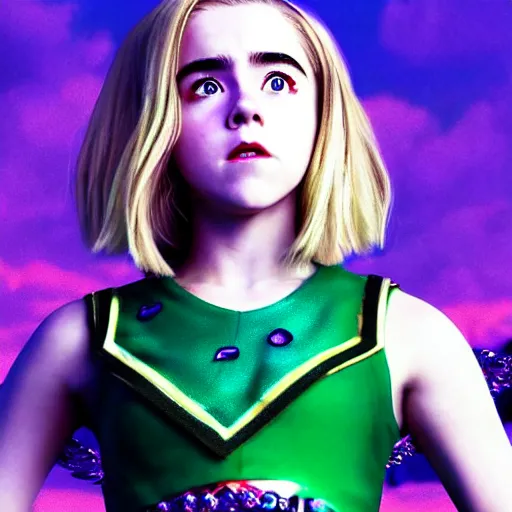 Image similar to cinematic scene with kiernan shipka as jolyne from jojo's bizarre adventure, live action film, stone ocean, dramatic, small details, volumetric lighting, still frame