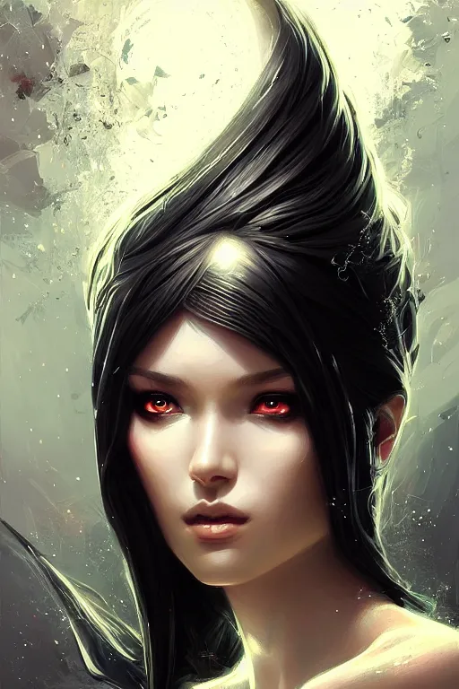 Prompt: beautiful female android in distress!, black shiny eyes, half portrait, background explosion, intricate detailed environment, floro details, intricate, elegant, highly detailed, digital painting, artstation, concept art, smooth, sharp focus, illustration, art by artgerm and brian sum, greg rutkowski