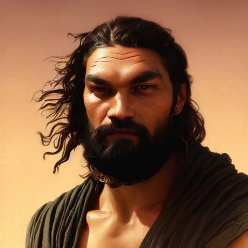 Image similar to a portrait of duncan idhao from dune cinematic lighting, photorealistic, octane render, 8 k, depth of field, 3 d, art by artgerm and greg rutkowski and alphonse mucha and uang guangjian and gil elvgren and sachin ten, duncan looks like jason momoa