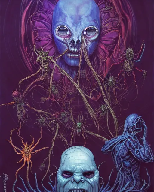 Prompt: the platonic ideal of flowers, rotting, insects and praying of cletus kasady carnage thanos davinci dementor chtulu mandala ponyo doctor manhattan the witcher, fantasy, ego death, decay, dmt, psilocybin, concept art by randy vargas and greg rutkowski and zdzisław beksinski