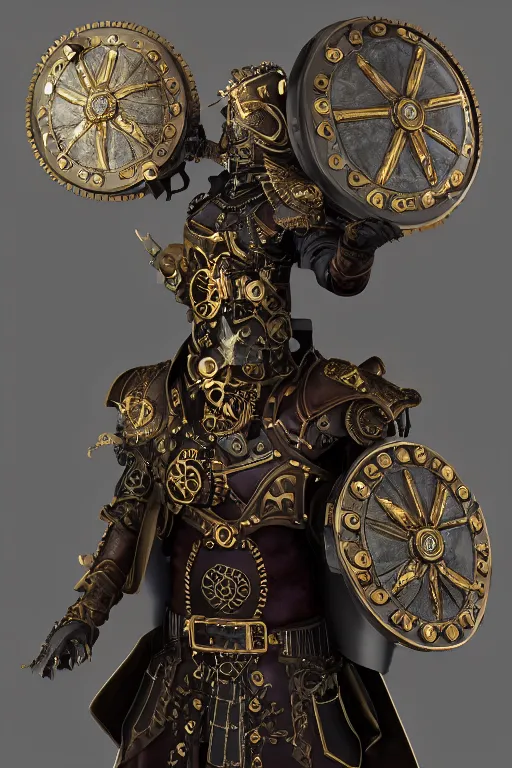 Prompt: steampunk paladin, full body portrait, octane render, 4k, extremely ornate armor and shield, highly intricate