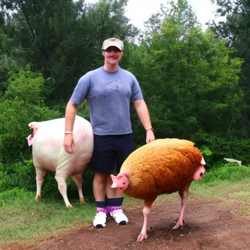 Image similar to ckicken standing on top of a pig