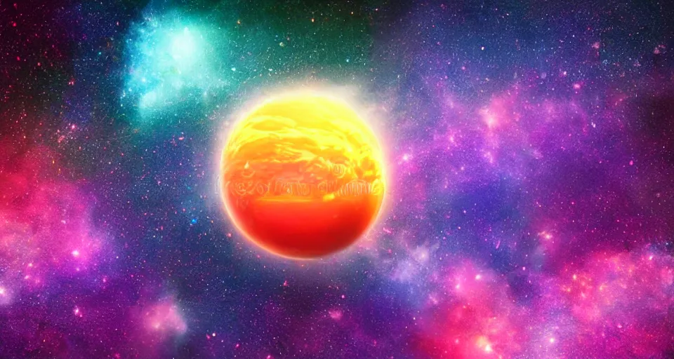 Prompt: award - winning realistic large planet made of light colourful gas, light colourful bright stars