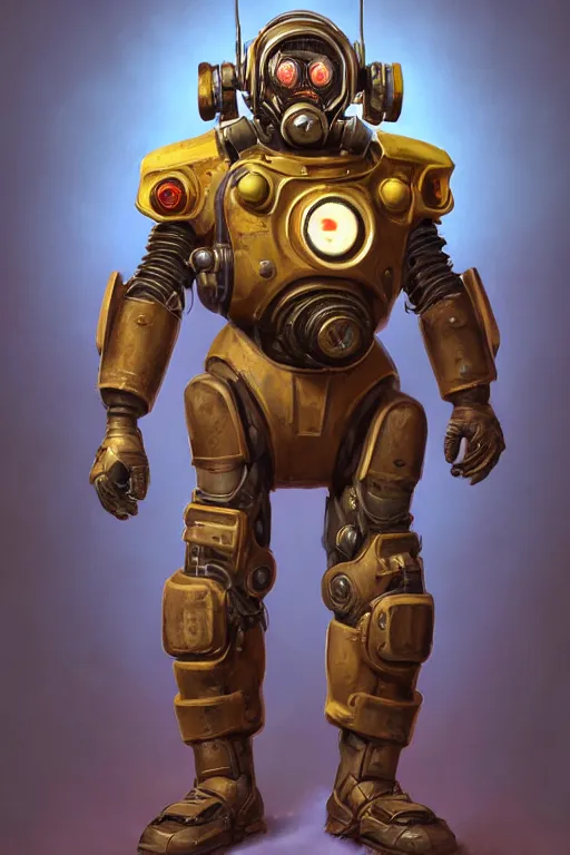 Image similar to hardmesh retro futurist steampunk fallout 7 6 power armor, hyper realistic, art cover, official fanart behance hd artstation by jesper ejsing, by rhads, makoto shinkai, final fantasy, unreal engine highly rendered, global illumination, radiant light, intricate environment radiating a glowing aura global illumination ray tracing hdr