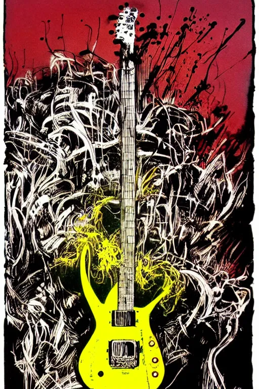 Prompt: electric guitar from hell by ralph steadman