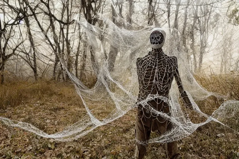 Image similar to portrait of a dusty armored skeleton covered in spiderwebs By Emmanuel Lubezki