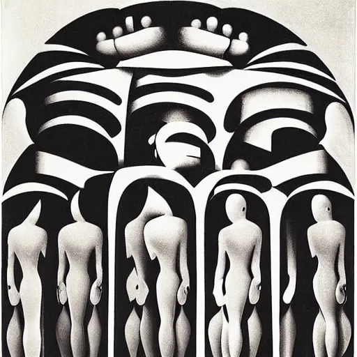 Prompt: the new gods gathered in the temple, Oskar Schlemmer