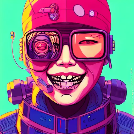 Prompt: portrait painting of cyberpunk chuu kpop cheerful smiling mercenary, sharp focus, award - winning, trending on artstation, masterpiece, highly detailed, intricate. art by josan gonzales and moebius and deathburger