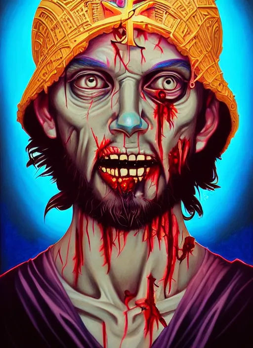 Prompt: zombie jesus religious painting, tristan eaton, victo ngai, artgerm, rhads, ross draws