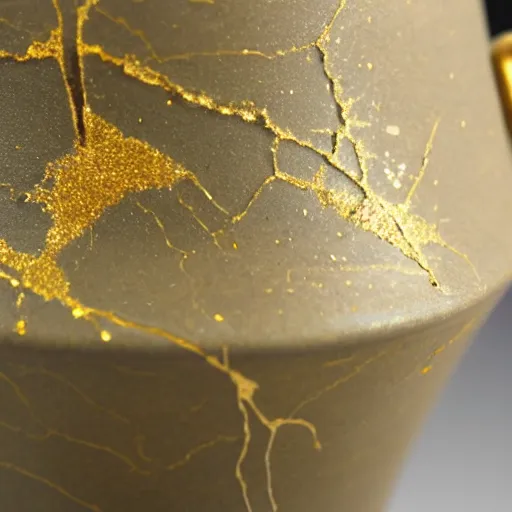 Image similar to photo of a cracked ceramic cup repaired with gold, kintsugi, beautiful, cinematic, high detail,