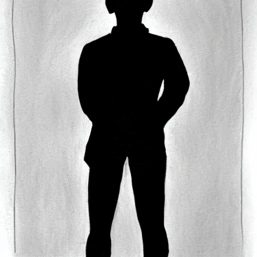 Image similar to symmetry!! black and white silhouette drawing of a full body person standing, on white background by stanhope forbes, centered, clean image