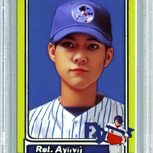 Prompt: rei ayanami baseball card