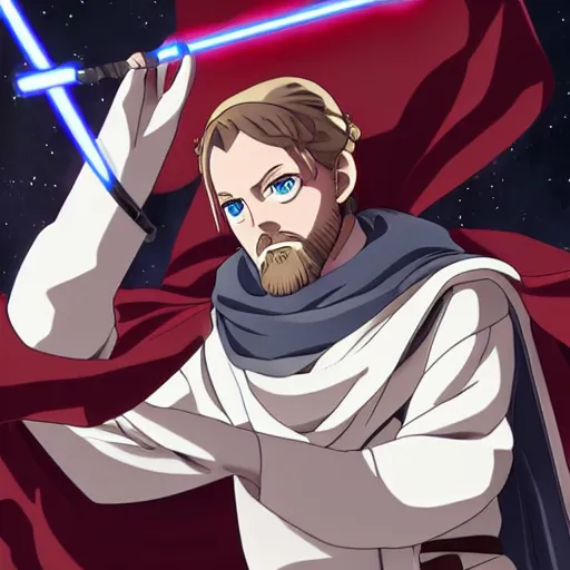 Image similar to Obi-Wan Kenobi as an anime character from Mappa. Extremely detailed. Beautiful. 4K.