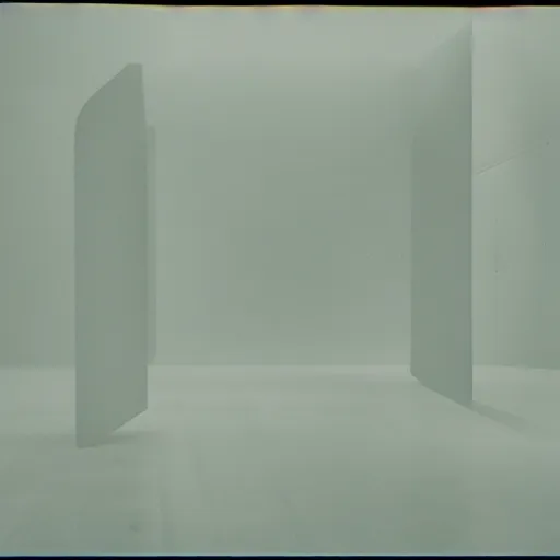 Prompt: a large cubic white room with no objects, no windows, no doors, 3 d perspective, still from movie by stanley kubrick