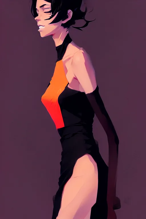 Image similar to a ultradetailed beautiful panting of a stylish woman wearing a black dress, by conrad roset, greg rutkowski and makoto shinkai, trending on artstation