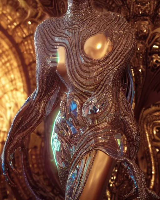 Image similar to a highly detailed metahuman 4 k close up render of an alien goddess bella hadid monument snake in iris van herpen dress schiaparelli in diamonds crystals swarovski and jewelry iridescent in style of alphonse mucha gustav klimt trending on artstation made in unreal engine 4