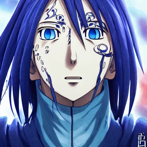 Prompt: a closeup of rimuru tempest from tensei shitara slime datta ken sitting down for a painting, somber, intimidating facial expression, ultra realistic, fully clothed, intricate details, highly detailed, 8 k, photorealistic, with pale skin and blue hair, pores visible,