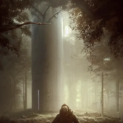 Prompt: a portrait of the last human on earth breathing the last tree thru oxygen tank, Matte painting , detailed painting, made by Greg Rutkowski, 4k resolution, atmospheric, breathtaking