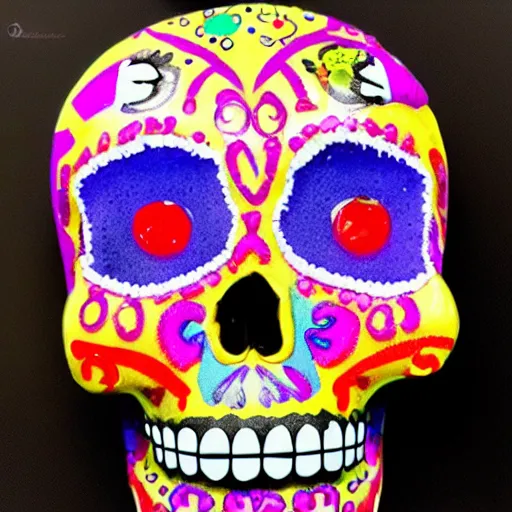 Prompt: a sugar skull made out of candy photo realistic hyper realism - n 9