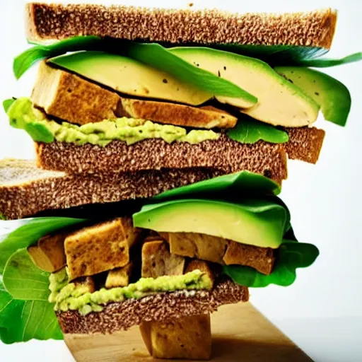 Prompt: sandwich with avocado and rosted tofu