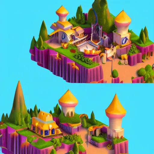 Image similar to isometric it's a small world ride, disney game level, 3 d render, in the style of yoworld, vmk myvmk, artstation, by miha rinne